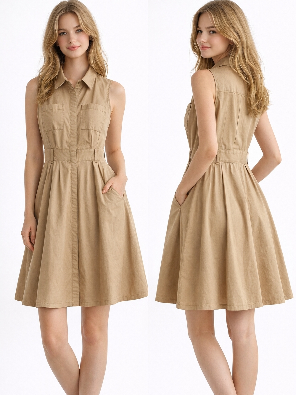 Club Monaco Sleeveless Shirtwaist Dress in Khaki